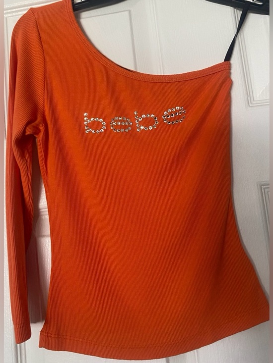 bebe Tops - Bebe Y2K Rhinestone One Shoulder Top Orange Fitted Stretch